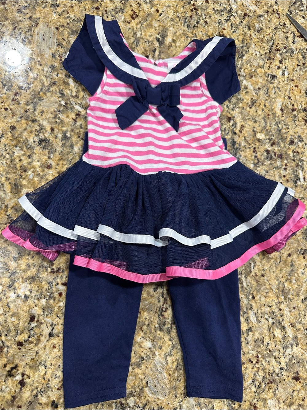 Youngland Navy and Pink Striped Sailor Dress & Leggings Set